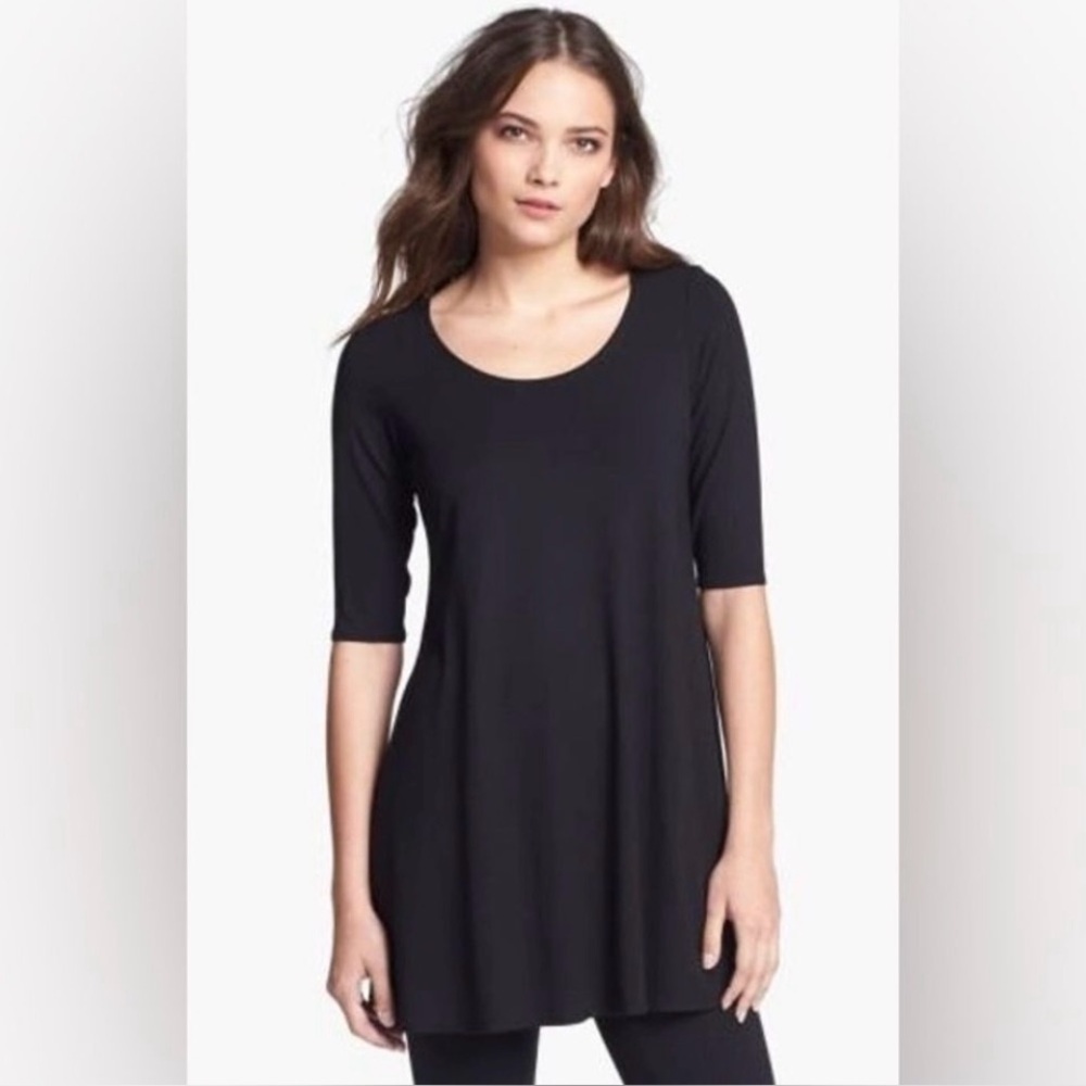 Eileen Fisher Petite Black Half Sleeve Jersey Knit Tunic Size PP Minimalist